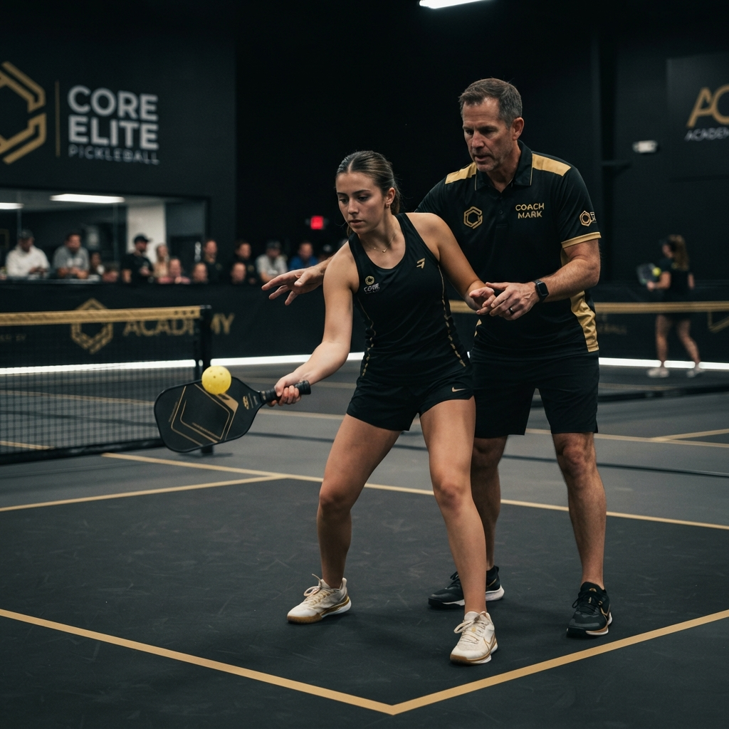 Akademi Kinetiq coach giving one-on-one technical instruction on court